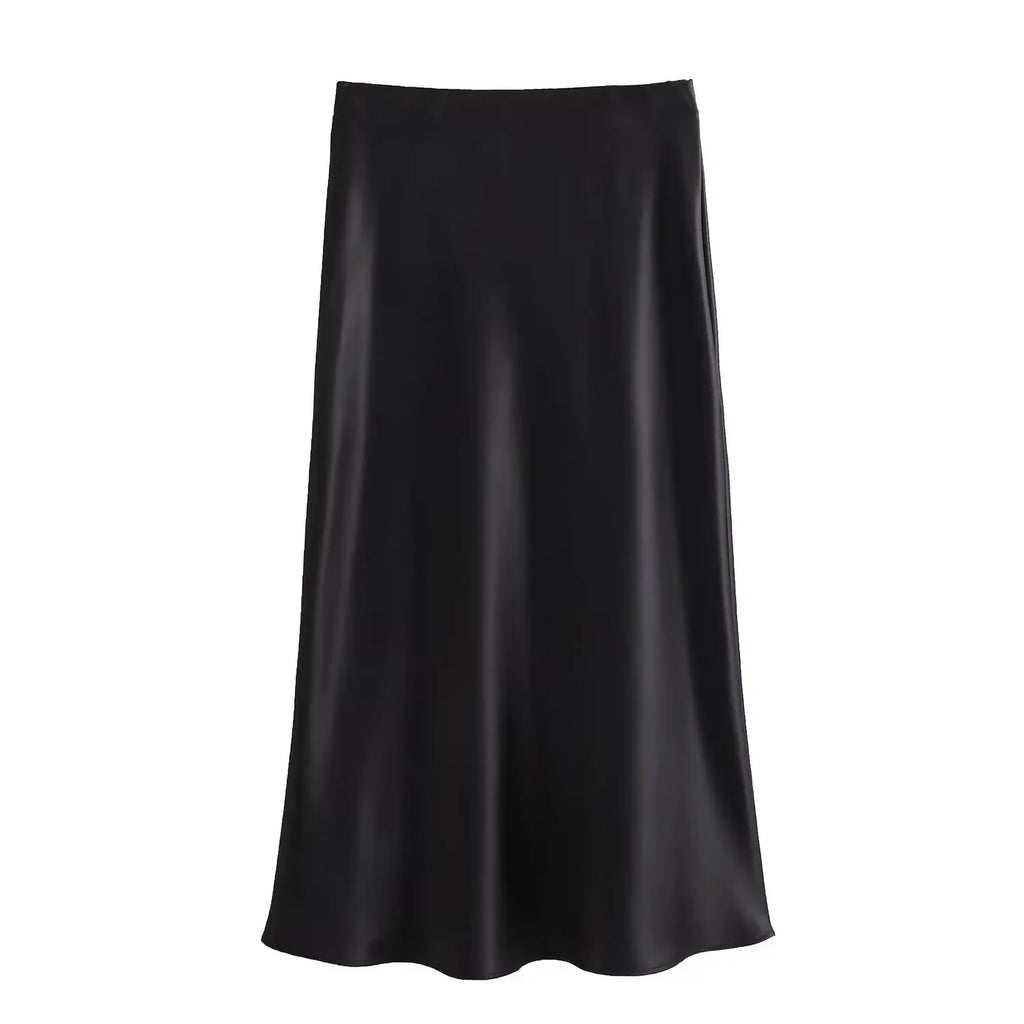 Satin Noir™ Midi Skirt
