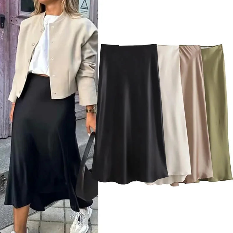 Satin Noir™ Midi Skirt