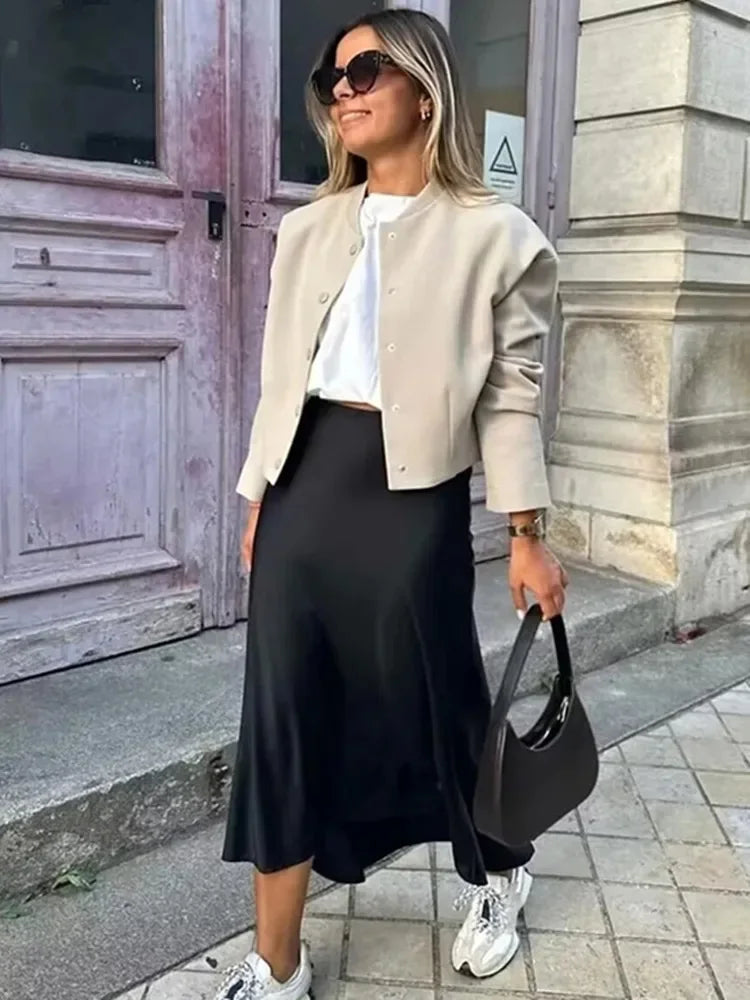 Satin Noir™ Midi Skirt