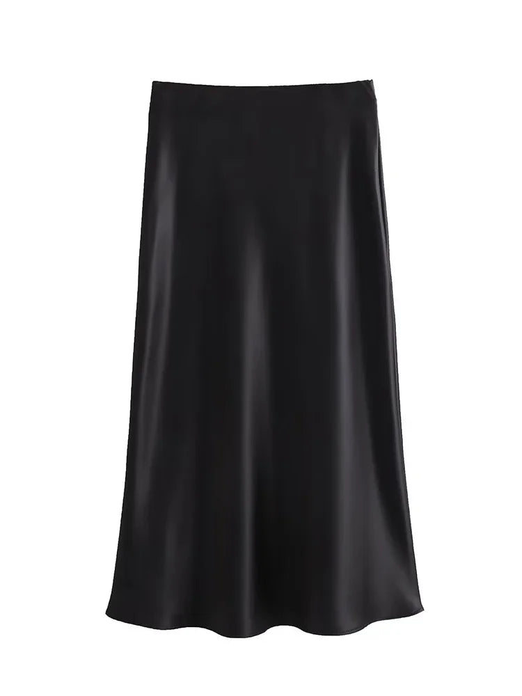 Satin Noir™ Midi Skirt